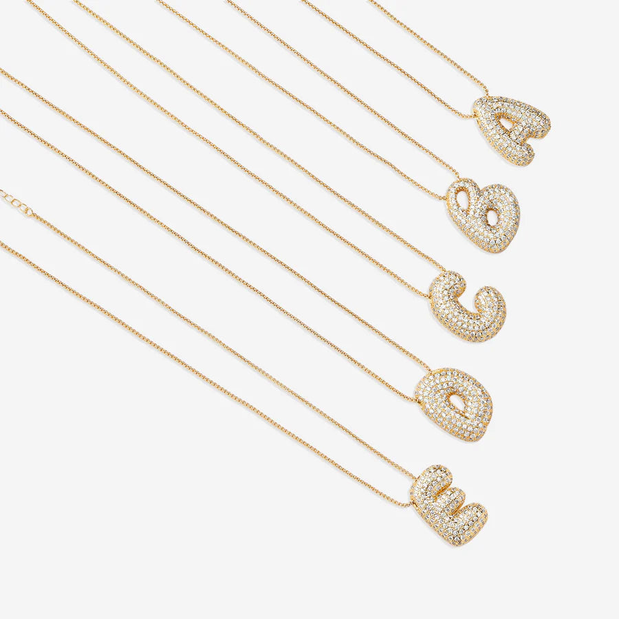 Bubble Diamond Initial Letter Necklace