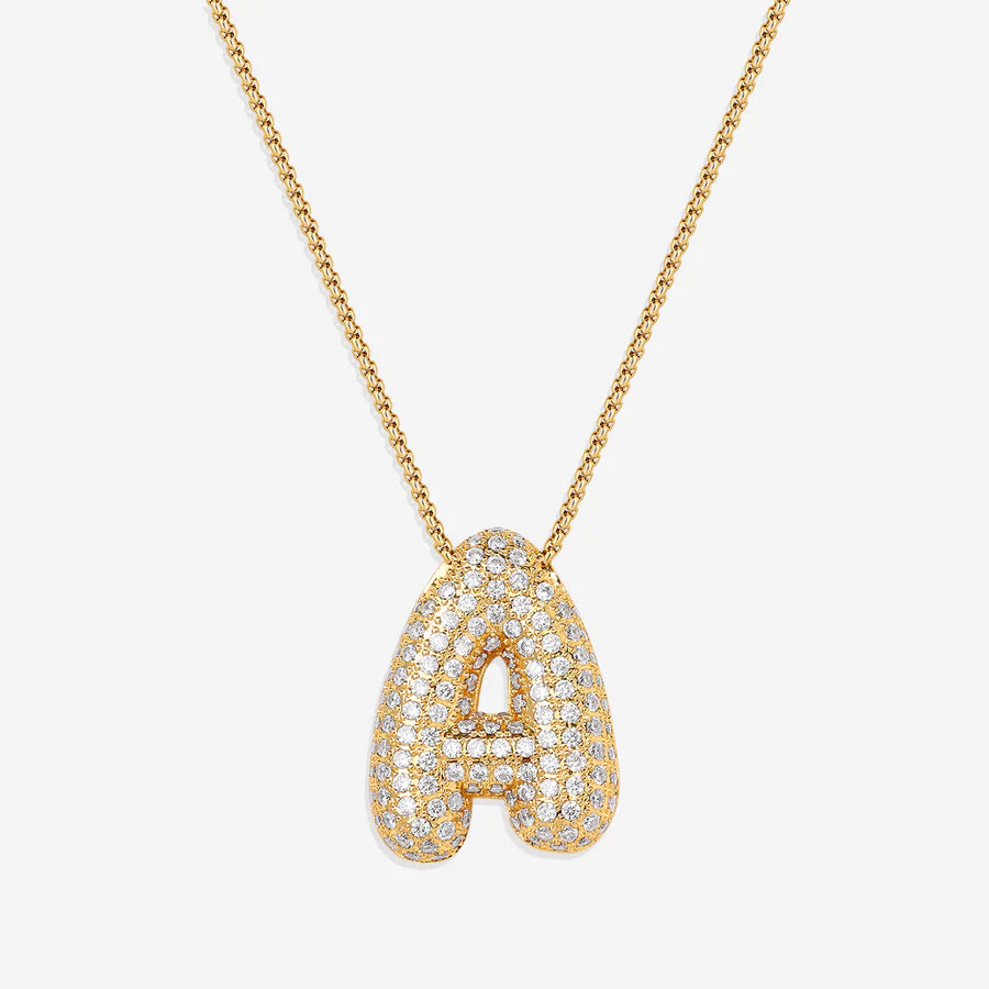 Bubble Diamond Initial Letter Necklace