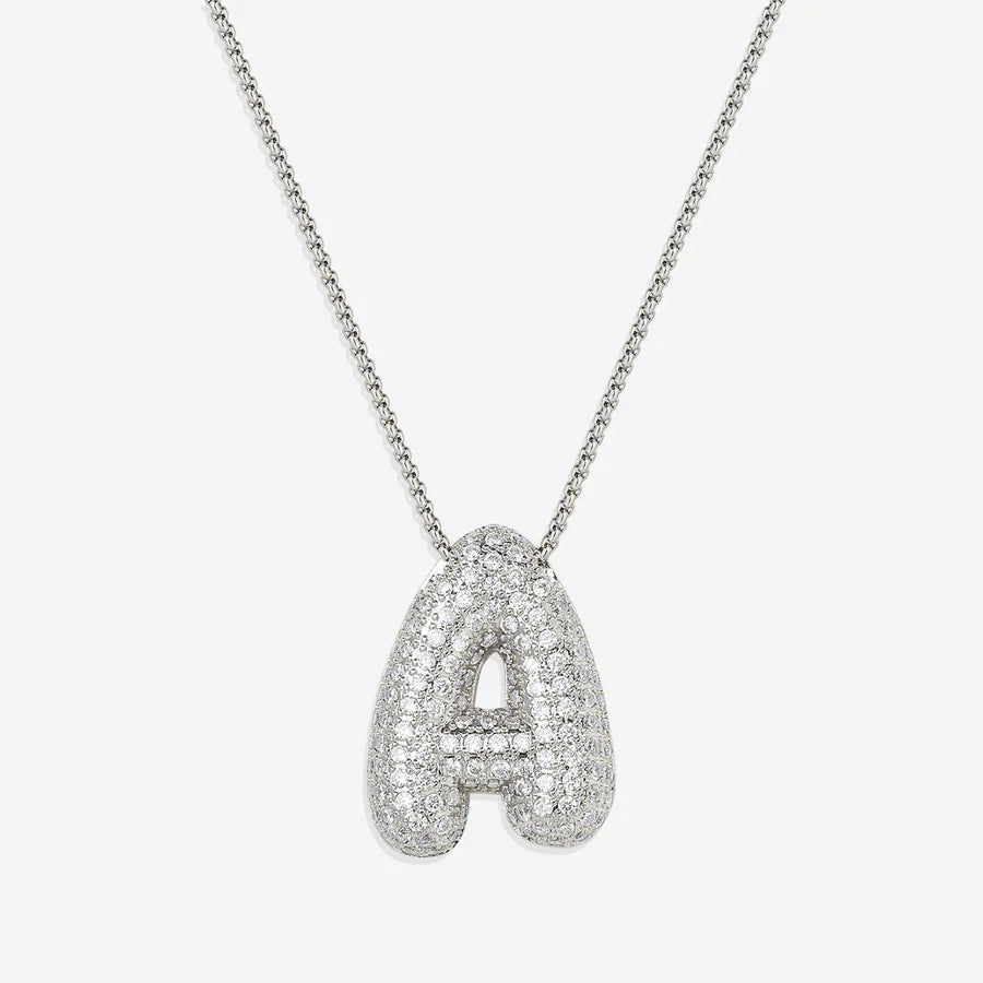 Bubble Diamond Initial Letter Necklace