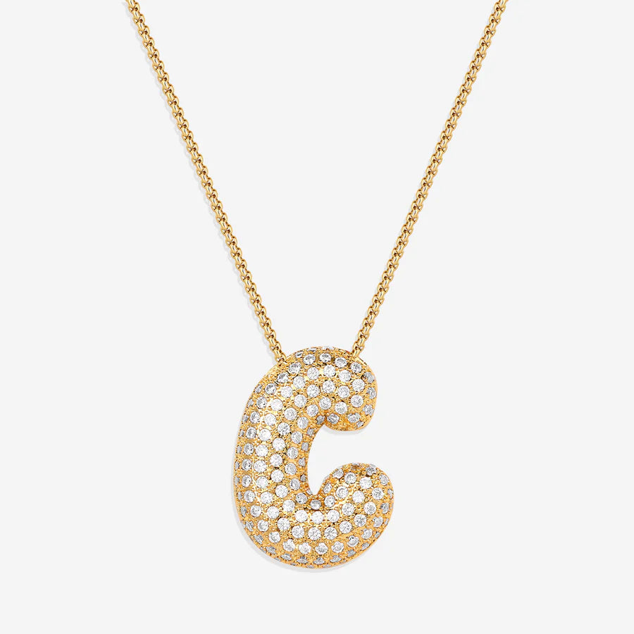 Bubble Diamond Initial Letter Necklace