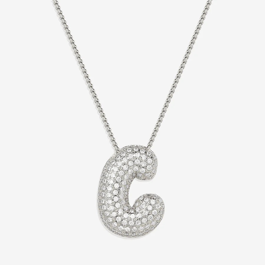 Bubble Diamond Initial Letter Necklace