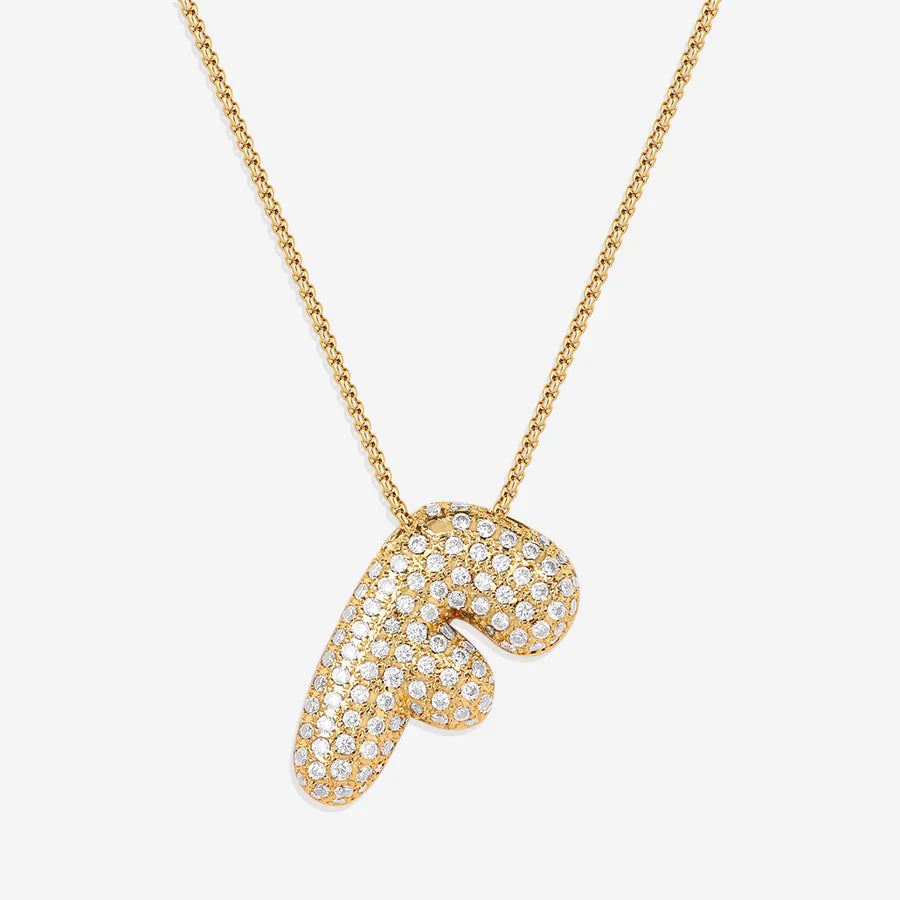 Bubble Diamond Initial Letter Necklace
