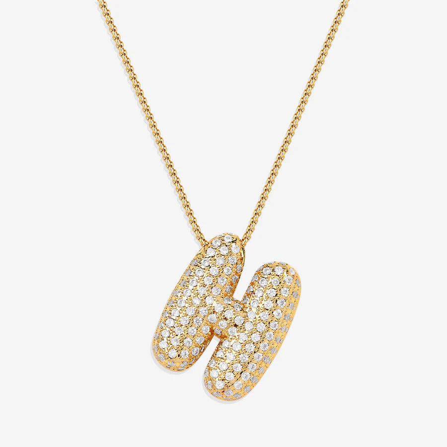 Bubble Diamond Initial Letter Necklace