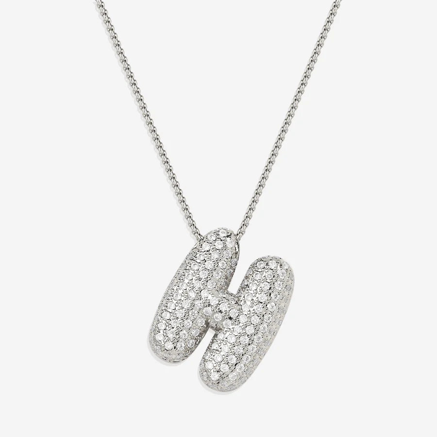 Bubble Diamond Initial Letter Necklace