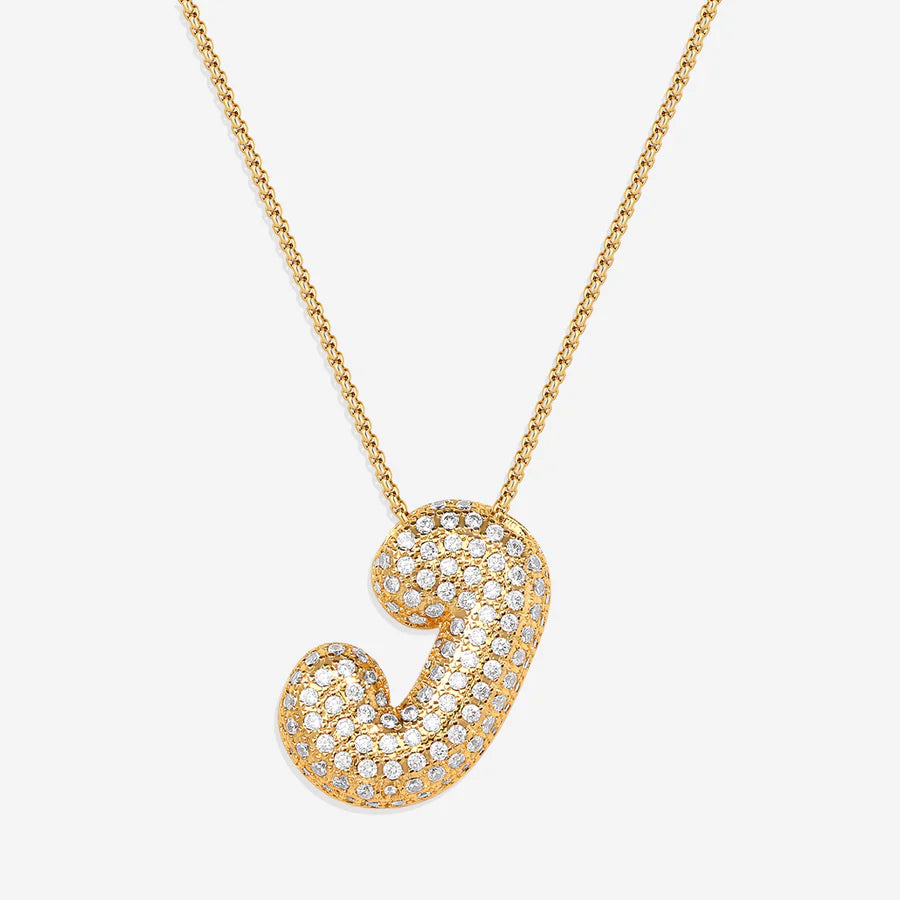 Bubble Diamond Initial Letter Necklace