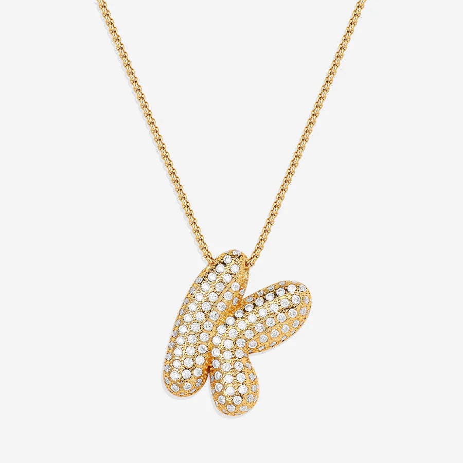 Bubble Diamond Initial Letter Necklace
