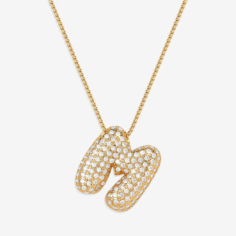Bubble Diamond Initial Letter Necklace
