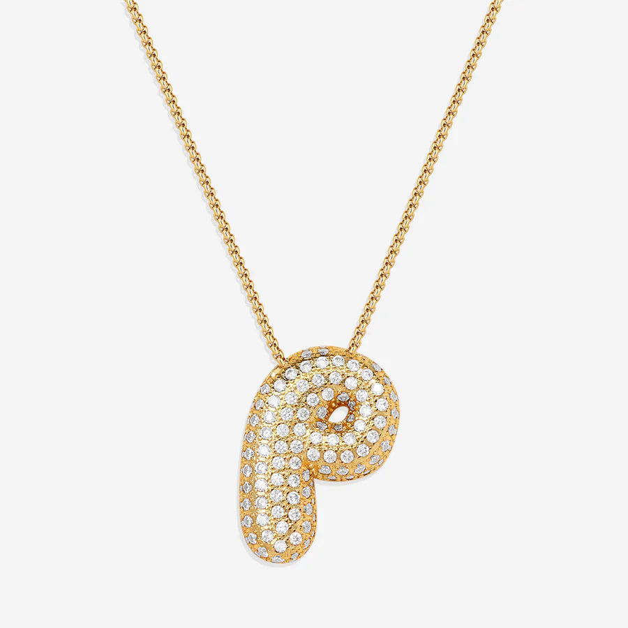 Bubble Diamond Initial Letter Necklace