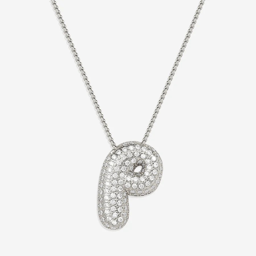 Bubble Diamond Initial Letter Necklace