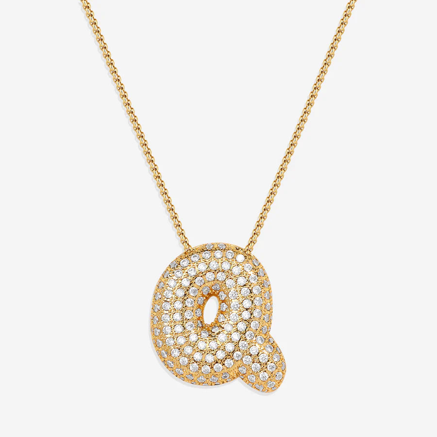 Bubble Diamond Initial Letter Necklace