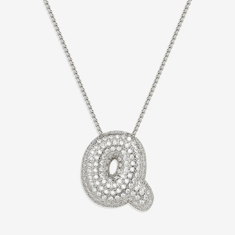 Bubble Diamond Initial Letter Necklace