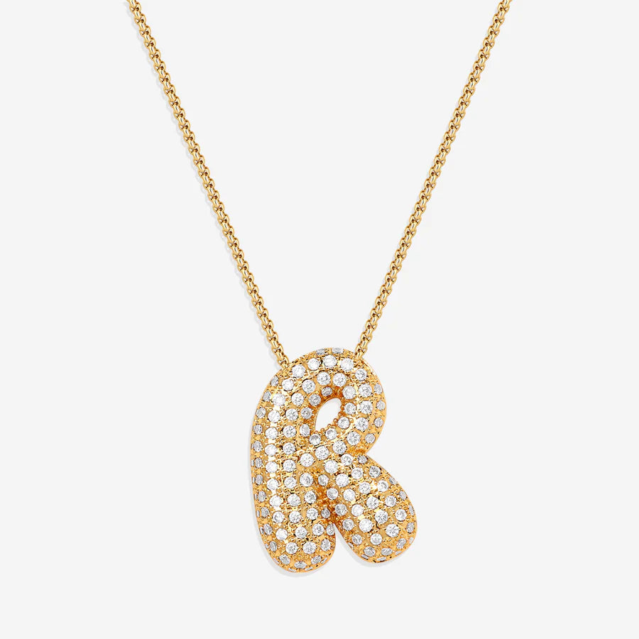 Bubble Diamond Initial Letter Necklace