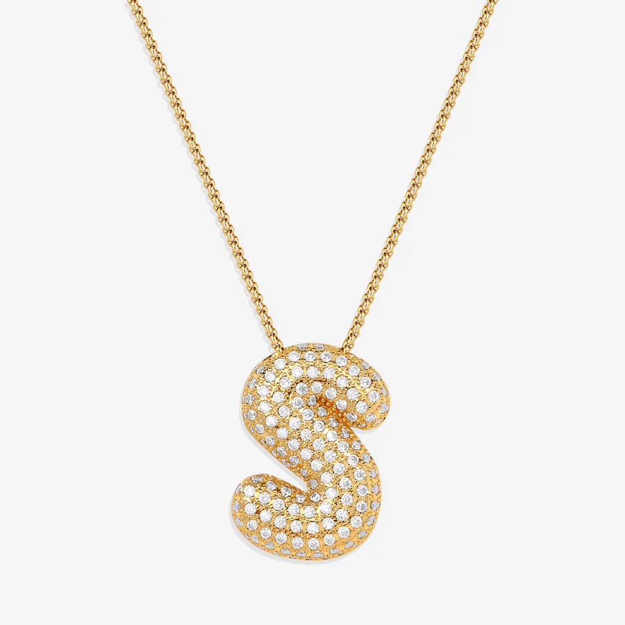 Bubble Diamond Initial Letter Necklace