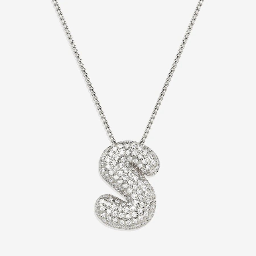 Bubble Diamond Initial Letter Necklace