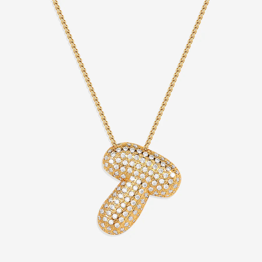 Bubble Diamond Initial Letter Necklace