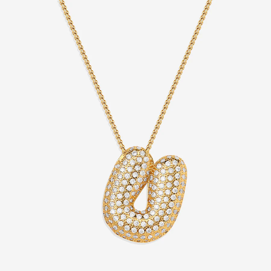 Bubble Diamond Initial Letter Necklace