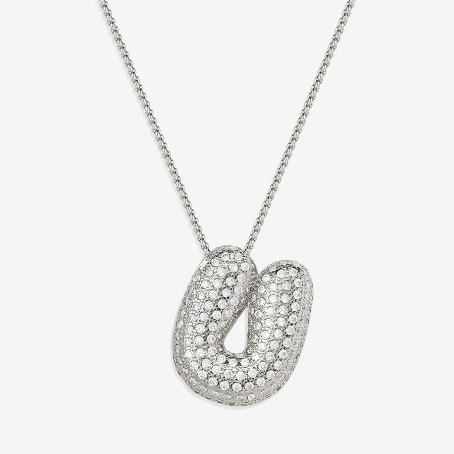 Bubble Diamond Initial Letter Necklace
