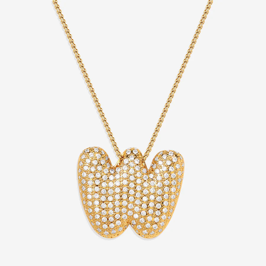Bubble Diamond Initial Letter Necklace