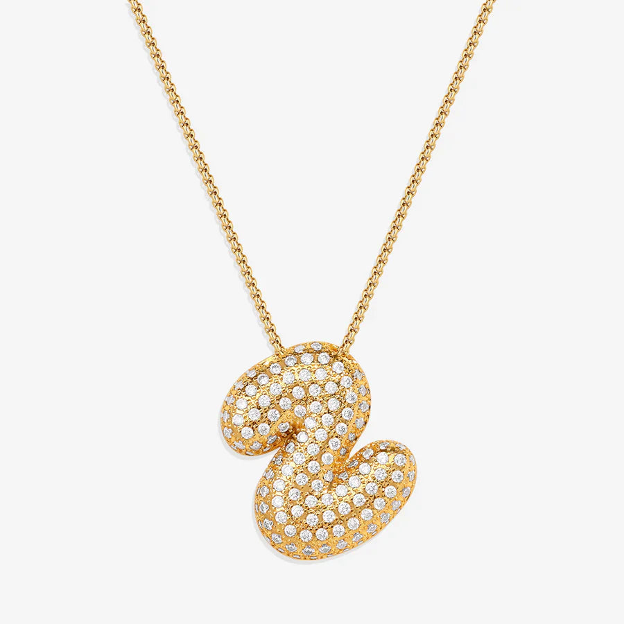 Bubble Diamond Initial Letter Necklace