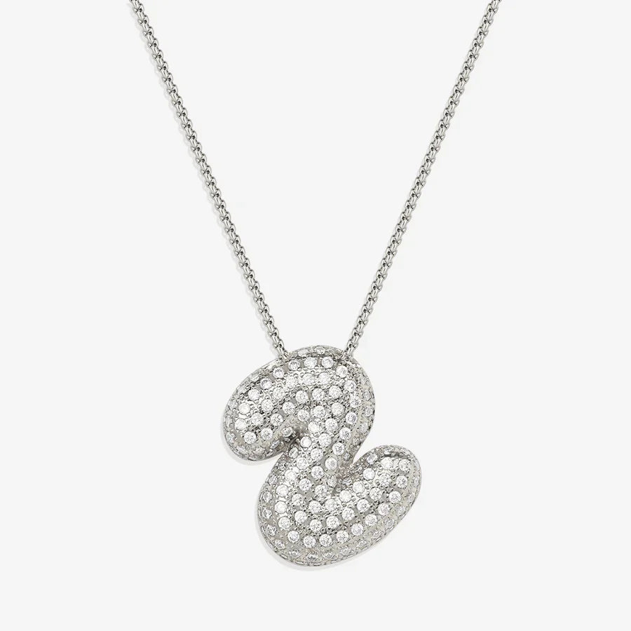 Bubble Diamond Initial Letter Necklace